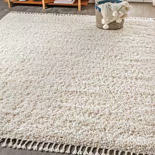 Mercer Shag Plush Tassel Cream 8 ft. x 10 ft. Area Rug | The Home Depot