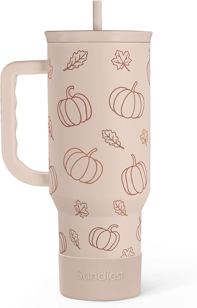 SANDJEST Pumpkin Tumbler with Handle and Straw 40oz – Stainless Sleel Slider Tumbler Travel Cof... | Amazon (US)