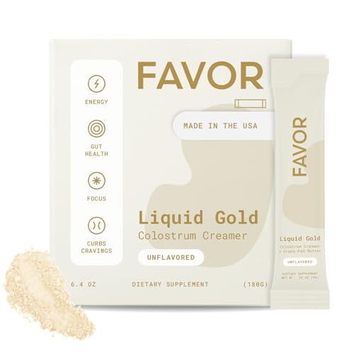 FAVOR Bovine Colostrum Creamer | Grass Fed Cows | Powder Packets For Coffee | MCT Oil | Liquid Gold Whole Colostrum | Keto Friendly Superfood | Made With Butter | Concious Human Health [Unflavored] | Amazon (US)