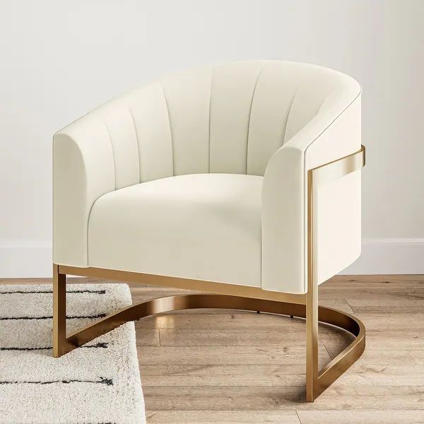 BELLEZE Alfred Velvet Barrel Chair w/ Gold Stainless Steel Base - Cream | Bed Bath & Beyond