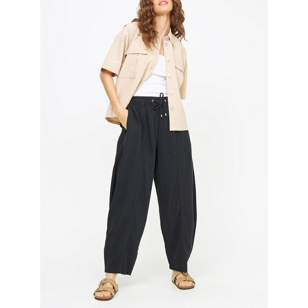 Buy Black Linen-Blend Barrel Leg Trousers 12 | Trousers | Tu | Tu Clothing