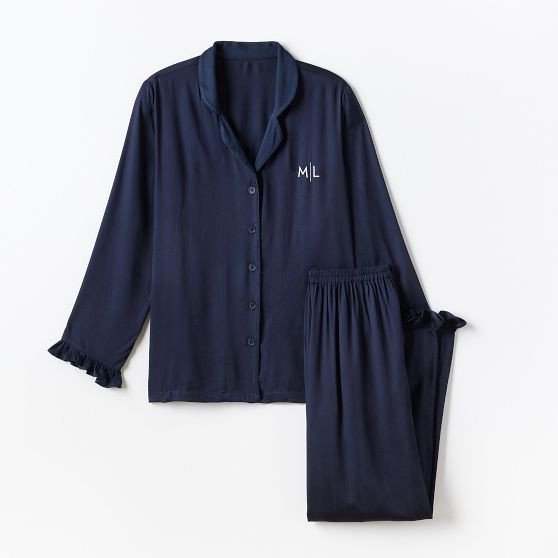 Ruffle Sateen Long Pajamas | Mark and Graham