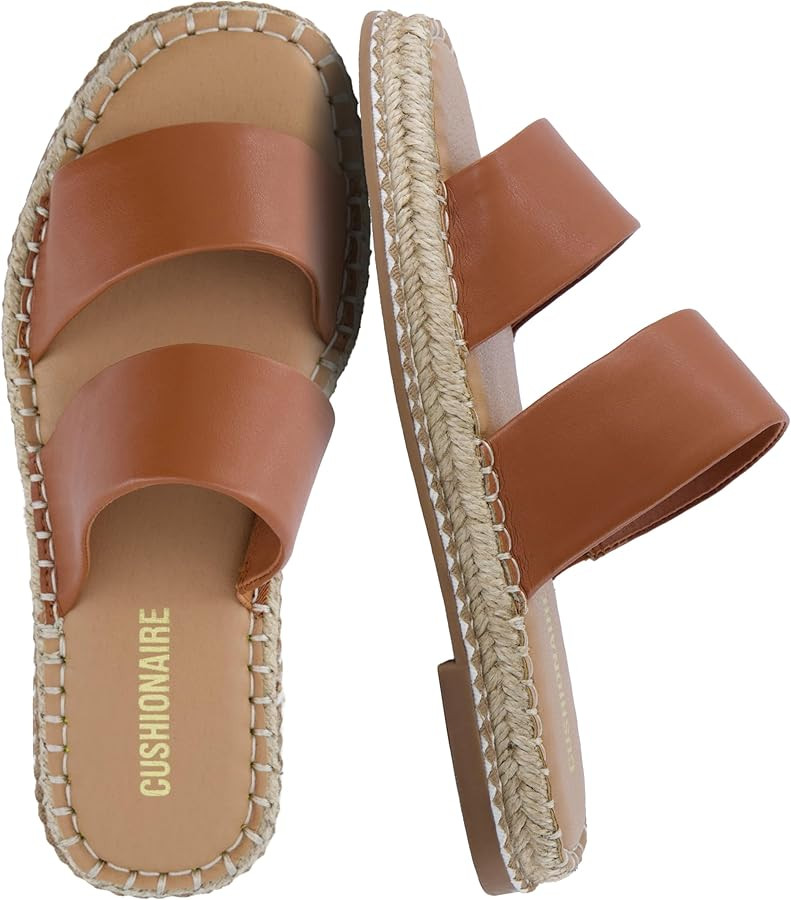 CUSHIONAIRE Bhendi Women’s Espadrille Slide Sandal – Faux Leather Double Strap with Jute-Wrap... | Amazon (US)
