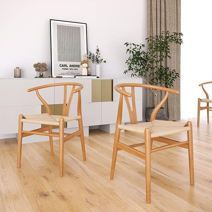 STARY Solid Wood Wishbone Dining Room Chairs Set of 2 with Natural Weave Hemp Seat, Fully-Assembl... | Amazon (US)