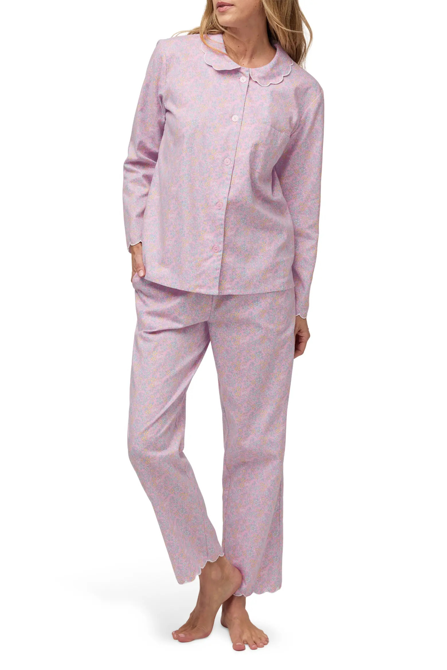 Colette Fleur Blush Scalloped Edge Cotton Twill Pajamas (Women) | Nordstrom | Nordstrom