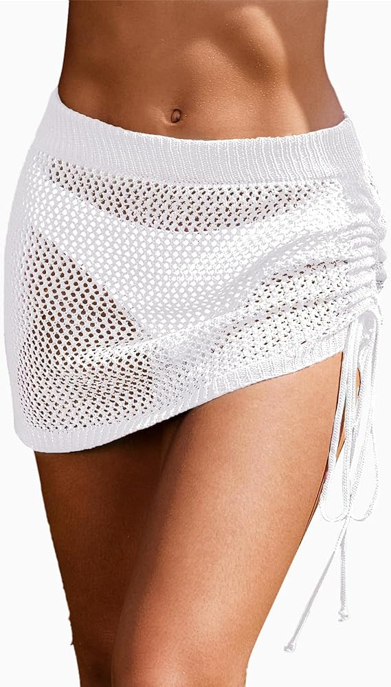 AI'MAGE Women's Crochet Swimsuit Cover Up Skirt 2026 Knit Drawstring Beach Sarong Coverups Bikini... | Amazon (US)