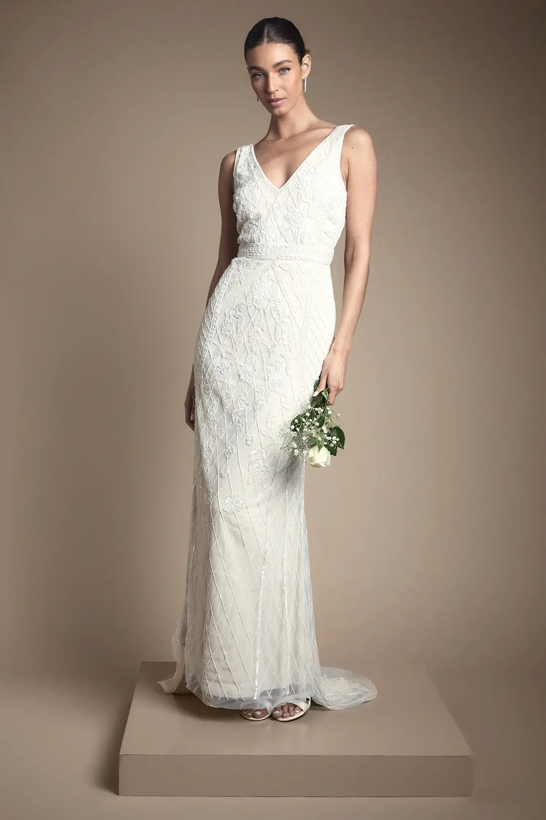 Ivory Coast Honoured Plunge Floral Vintage Embellished Wedding Dress | Boohoo USA | boohoo (US & Canada)