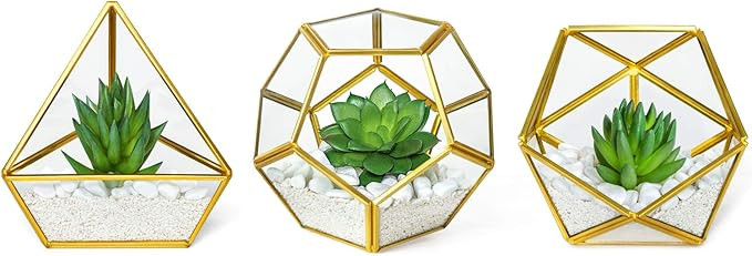 Mkono Artificial Succulent in 3 Pack Mini Glass Geometric Terrarium, Miniature Potted Faux Plant ... | Amazon (US)