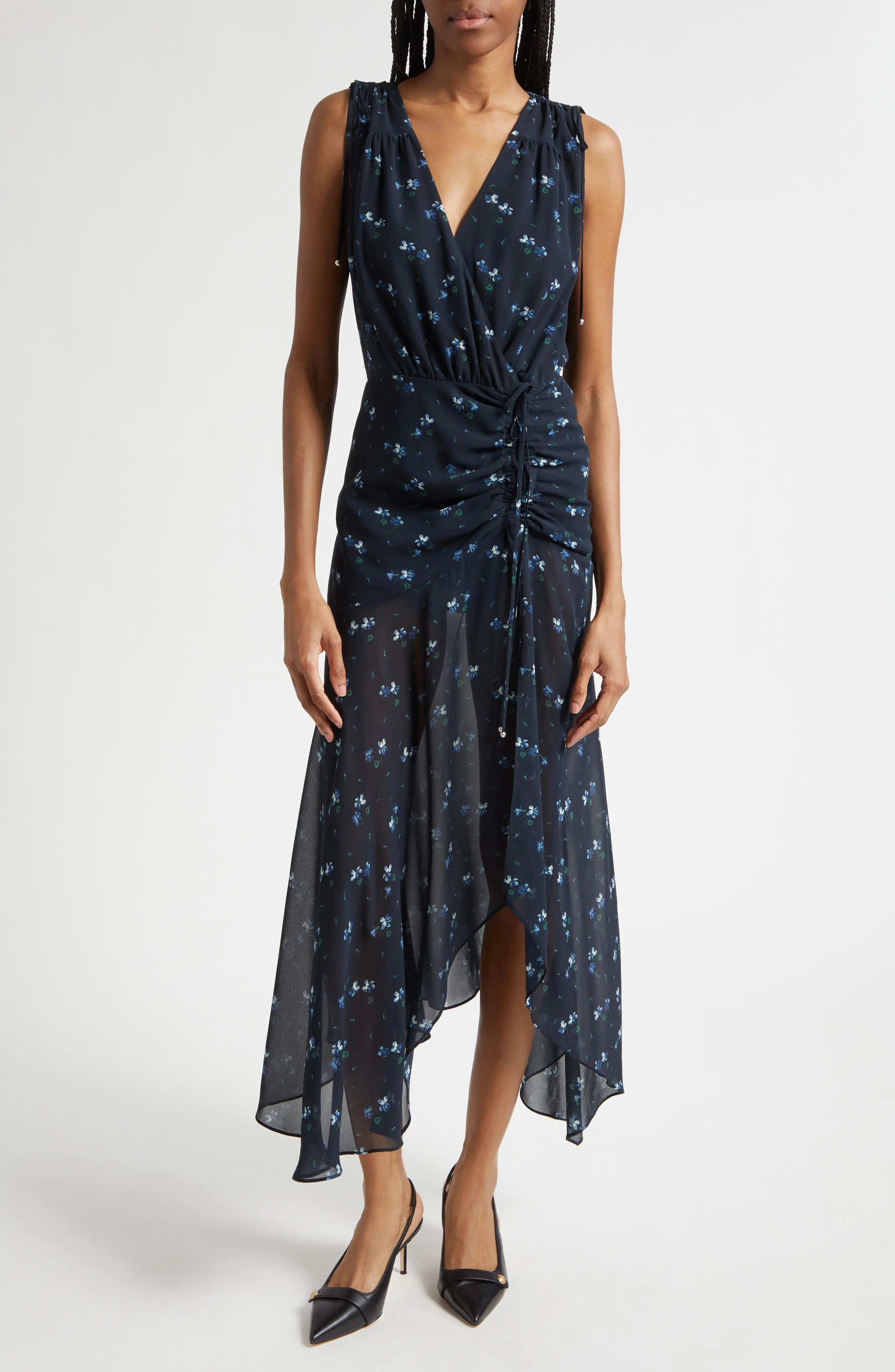 Veronica Beard Dovima Floral Sleeveless Asymmetric Maxi Dress in Black Multi at Nordstrom, Size 6 | Nordstrom