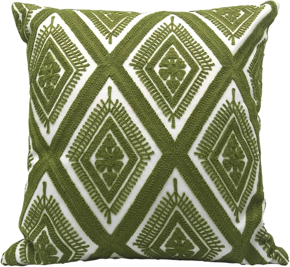 Embroidered Decorative Throw Pillow Cover 18"x18", Boho Geometric Modern Thick Embroidery Pattern... | Amazon (US)