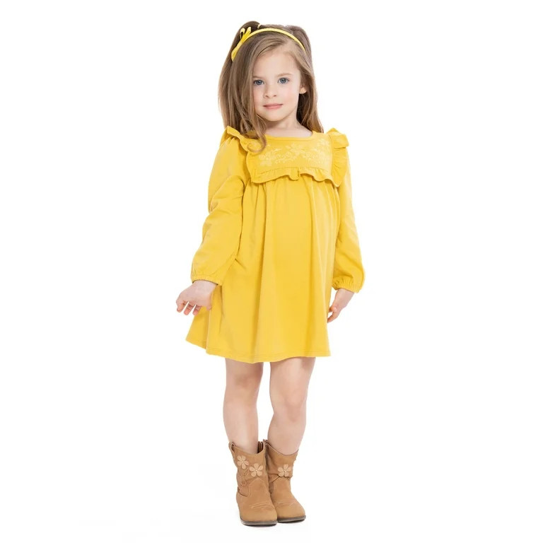 Wonder Nation Toddler Girl Long Sleeve Ruffle Embroidered Dress, Sizes 12M-5T | Walmart (US)