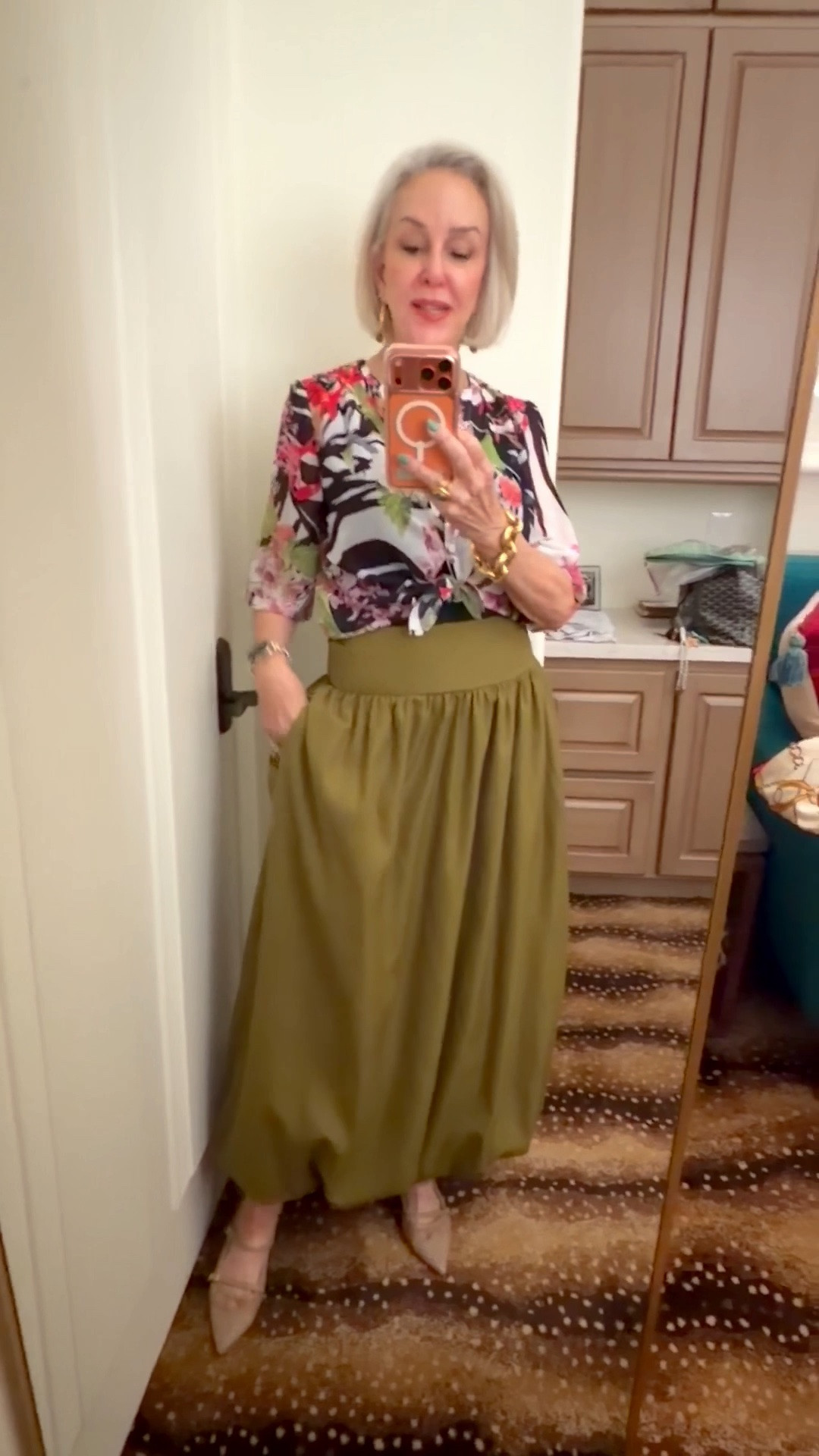 Bubble skirt elastic smocked back waist.
Black camisole with buitin bra comes in 10 colors. Comes in other colors You need one in every color. Size up if you have a c cup or bigger
Kitten heel shoes comes in so many other colors

#LTKOver40 #LTKootd #LTKWorkwear