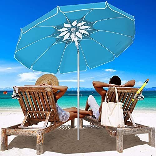 MOVTOTOP Beach Umbrella UV 50+, 6.5ft Umbrella with Sand Anchor & Tilt Aluminum Pole, Portable Be... | Amazon (US)