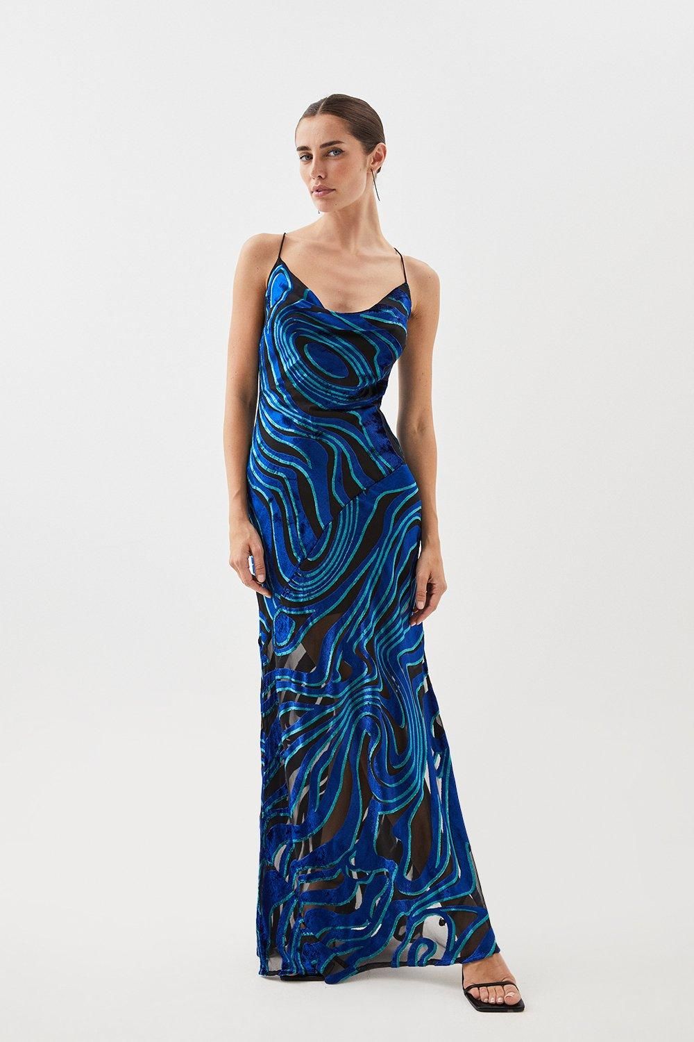 Velvet Devore Strappy Woven Midi Dress | Karen Millen US