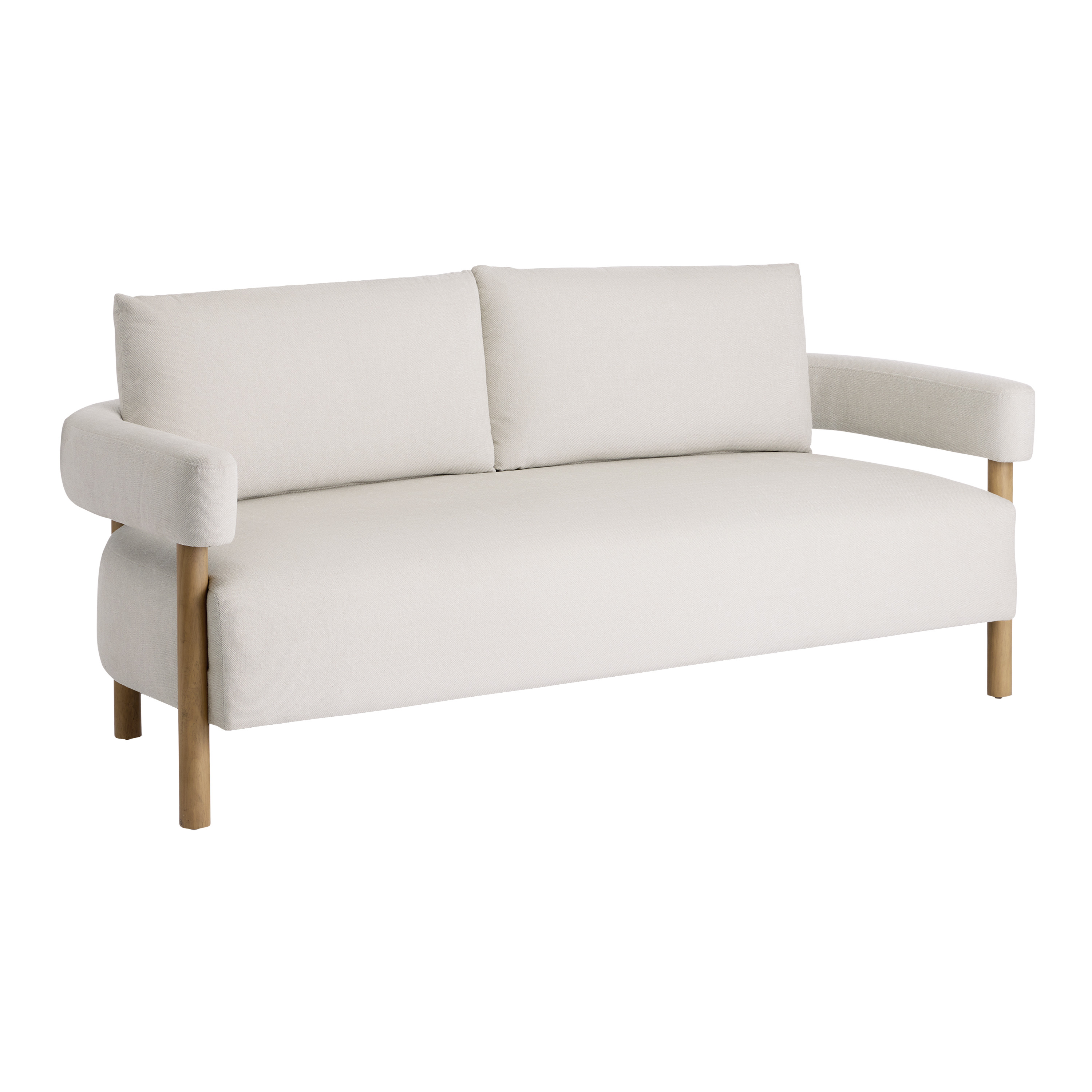Coralie Ivory and Exposed Wood Curved Back Sofa | World Market