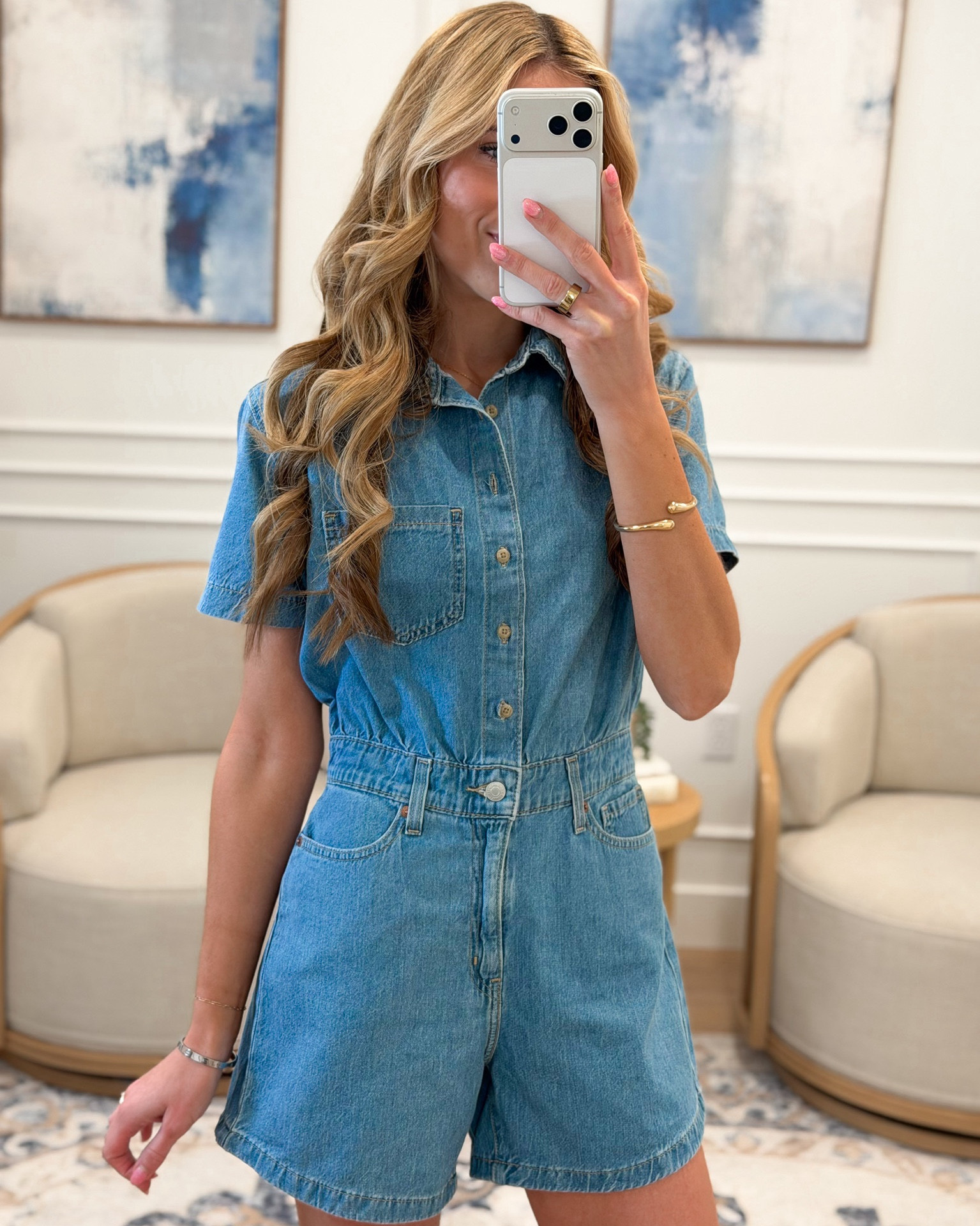 This denim romper from Walmart is everything right now and I cannot stop wearing it 🤍✨ Button front, collar, cinched waist, short sleeves, the perfect length — so effortless and so put-together all at once. The kind of one-and-done outfit that works from a spring brunch straight to a casual evening out without skipping a beat. I am wearing a small, I am 5’8” for reference. Everything is linked! Tap to shop every piece 👆

#LTKTall #LTKootd #LTKFestival