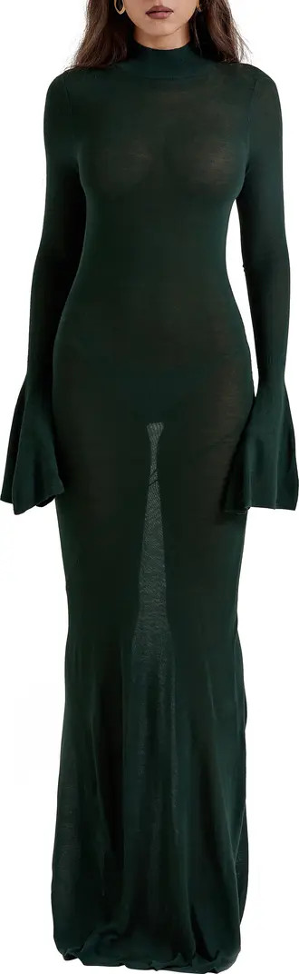 Sancha Open Back Long Sleeve Semisheer Body-Con Maxi Dress | Nordstrom