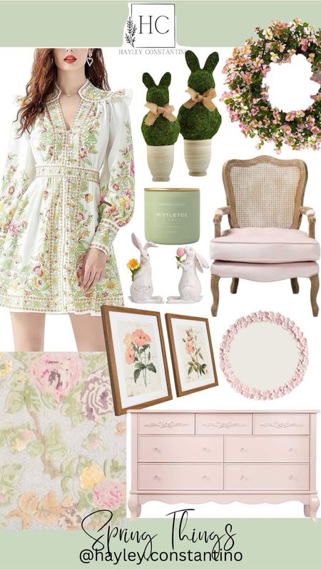 Spring Things
Granmillenial dress
Bunny topiaries
Blush pin accent chair
Floral rug
Pink round mirror

#LTKSeasonal #LTKhome #LTKfindsunder50