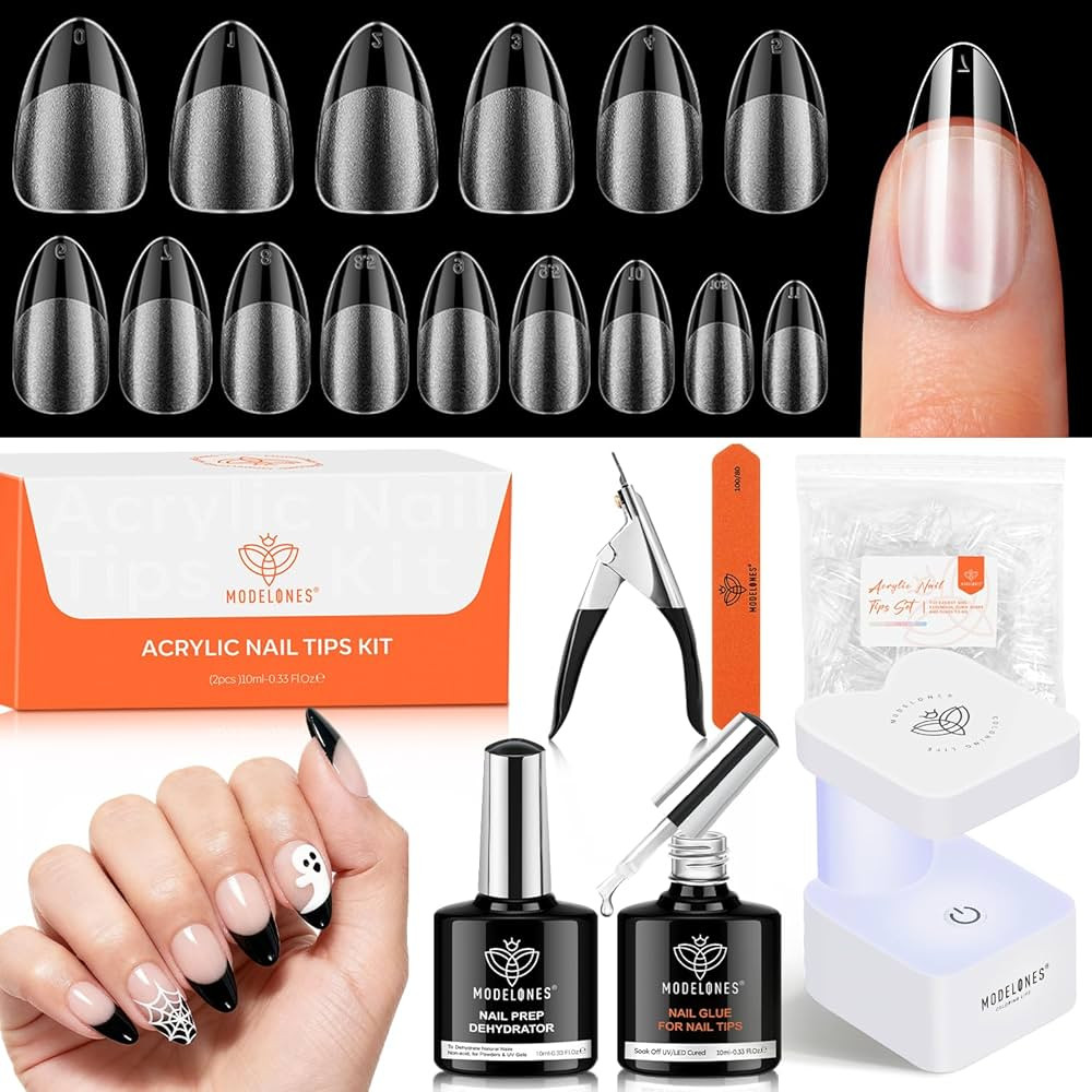 modelones Gel Nail Kit, Upgrade 15Sizes Pre-shaped Gel Nail Tips Short Almond Shape, 9-in-One Glu... | Amazon (US)