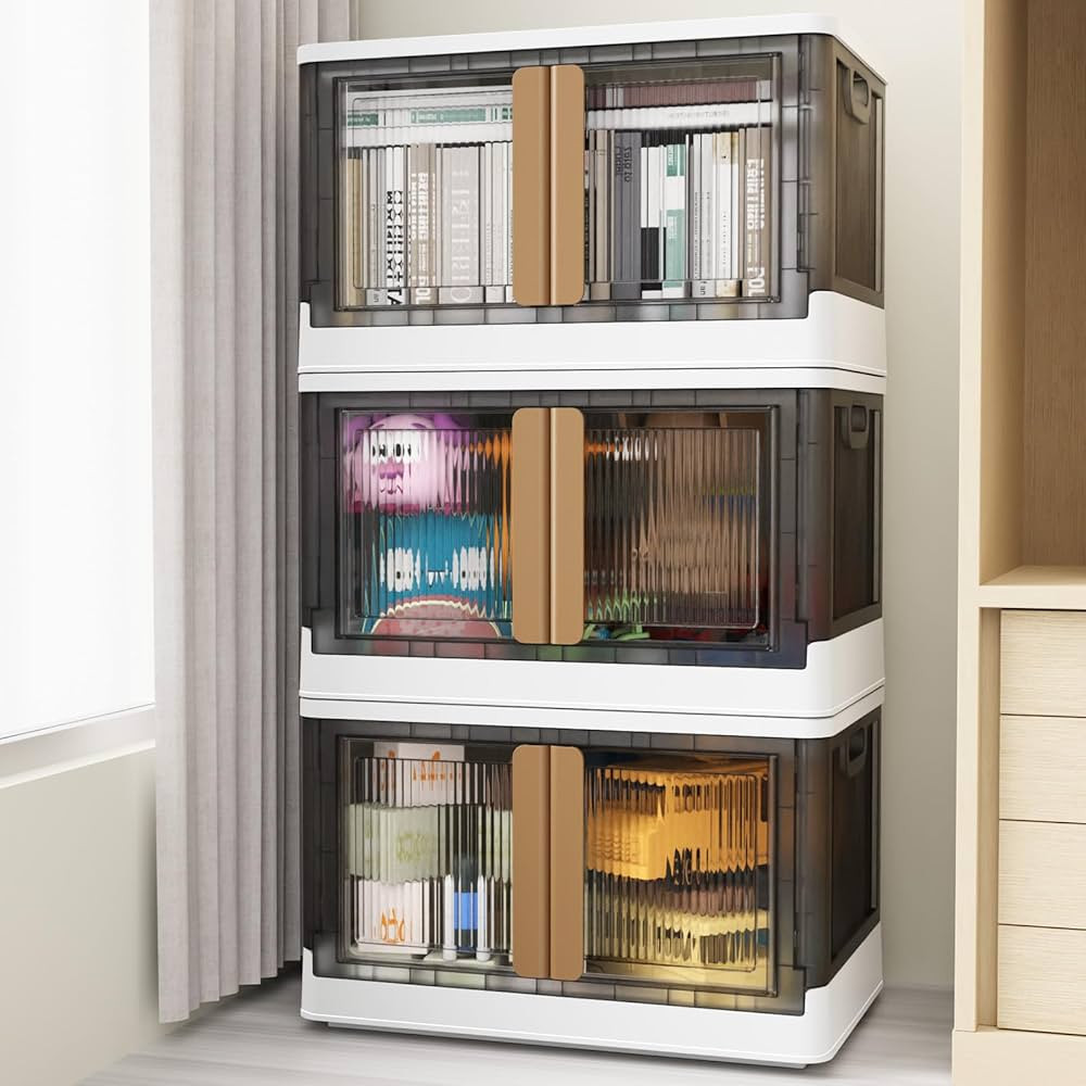 BROVIEW V6 Stackable Plastic Storage Bins with Lids and Wheels, 19 Gallon Collapsible Closet Orga... | Amazon (US)