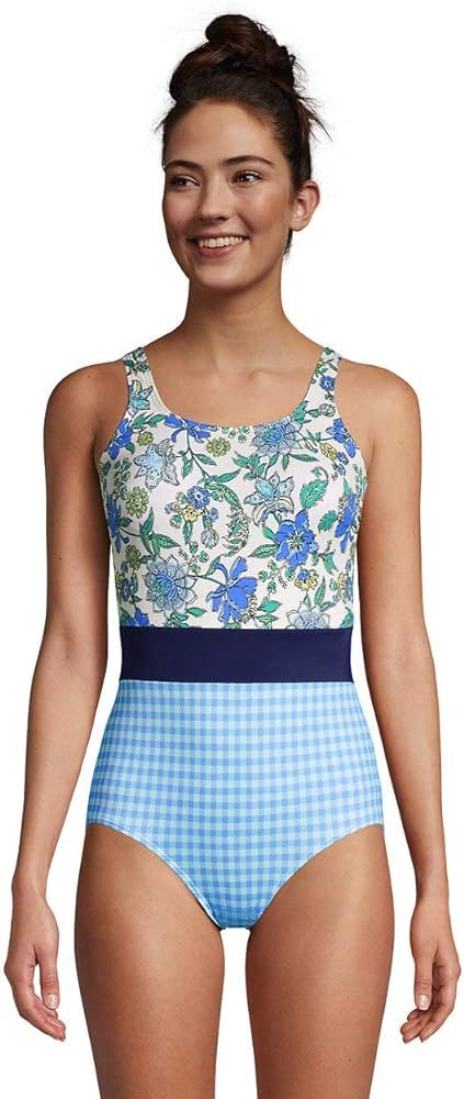 Lands' End Women's Chlorine Resistant Scoop Neck Soft Cup Tugless Sporty One Piece Swimsuit | Amazon (US)