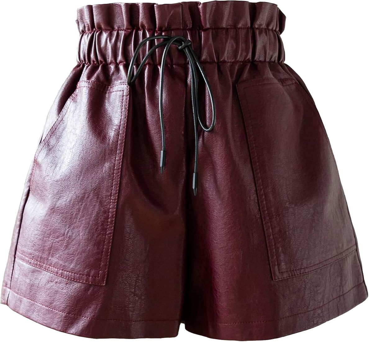 High Waisted Wide Leg Black Faux Leather Shorts for Women | Amazon (US)