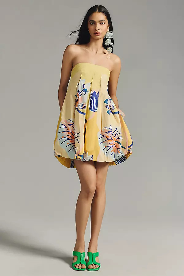 Sarah Gordon Strapless Printed Mini Dress By Sarah Gordon in Yellow Size XL | Anthropologie (US)