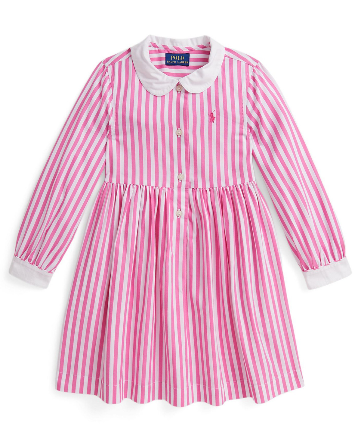 Polo Ralph Lauren Girls 2T-6X Striped Long-Sleeve Shirt Dress - Desert Pink/White | Macy's