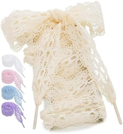 Stepace 2 Pairs Lace Shoelaces, 3CM Wide Balletcore Ribbon Laces, Soft Stretchy Decorative Shoela... | Amazon (US)