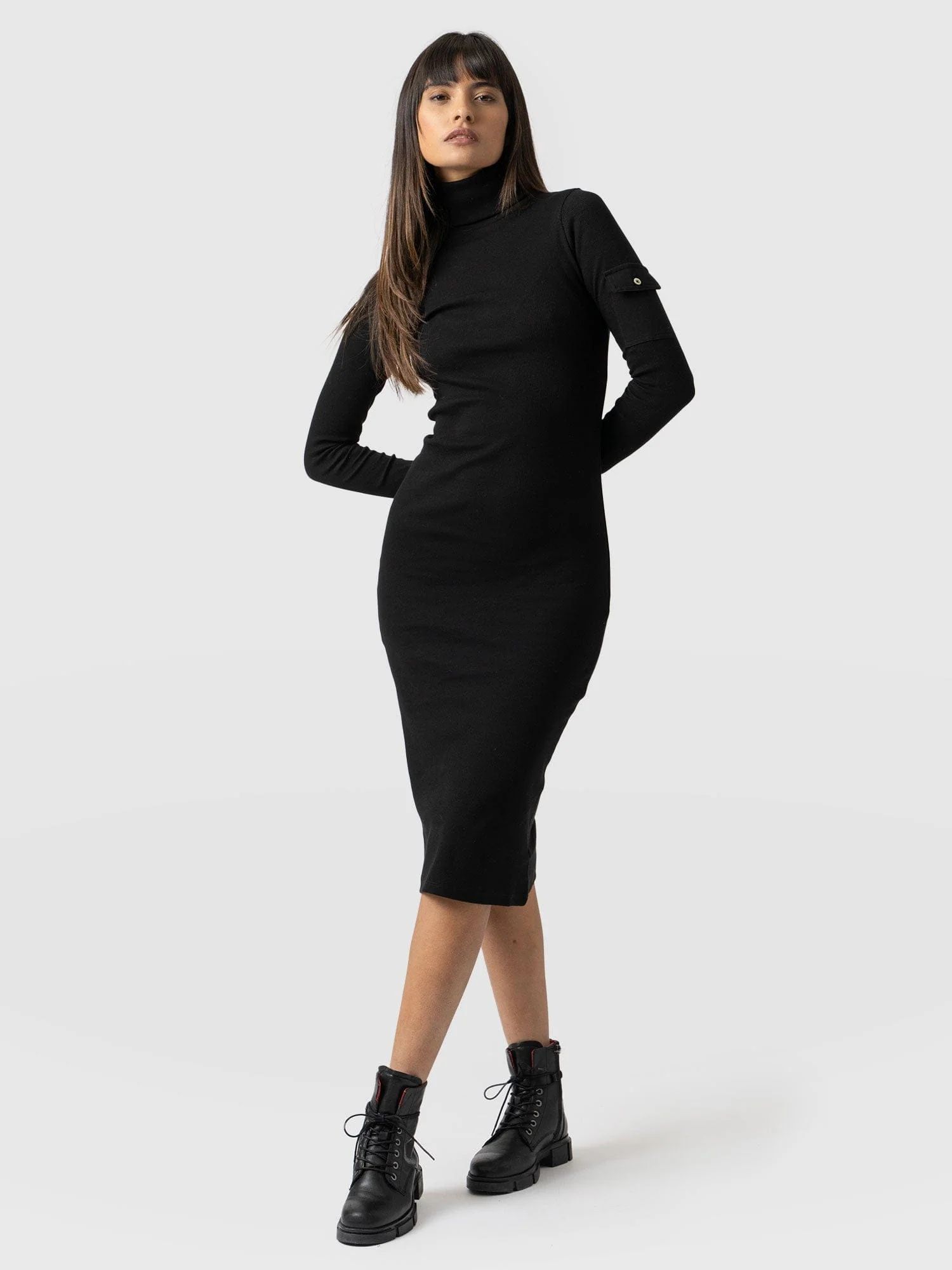 Pocket Turtle Neck Dress - Black | Saint + Sofia (Global)