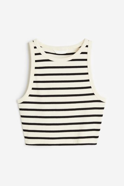 Crop Tank Top - Sleeveless - Crop - Cream/black striped - Ladies | H&M US | H&M (US + CA)