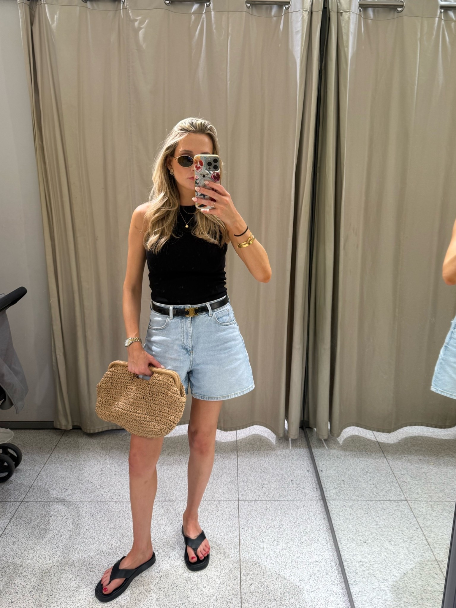 Today’s outfit for the heatwave . These fandom shorts are such a good length and so comfy! Love these vests too so stretchy and flattering. I’ll links. Similar raffia bag and thong sandals 

Zara new in

#LTKspring #LTKsummer