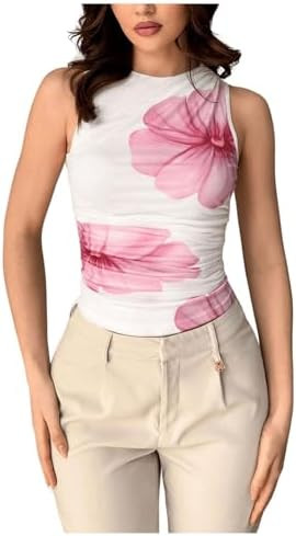 Milumia Women's Floral Mesh Tank Top Y2k Ruched Going Out Tops Beach Vacation Clothes       
    ... | Amazon (US)