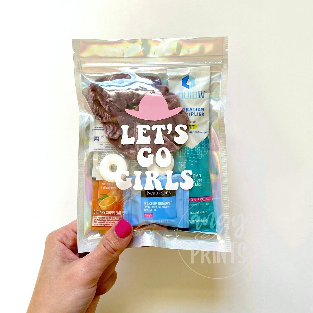 Let’s Go Girls Western Nashville Theme Hangover Kit Fully Assembled Clear Holographic Bag Bache... | Etsy (US)