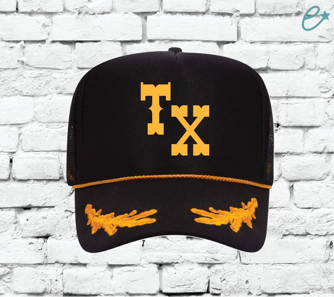 Custom State Trucker Hats Nautical Black Gold Captain Hat Oak Leaves Personalize TX Snapback Mesh... | Etsy (US)