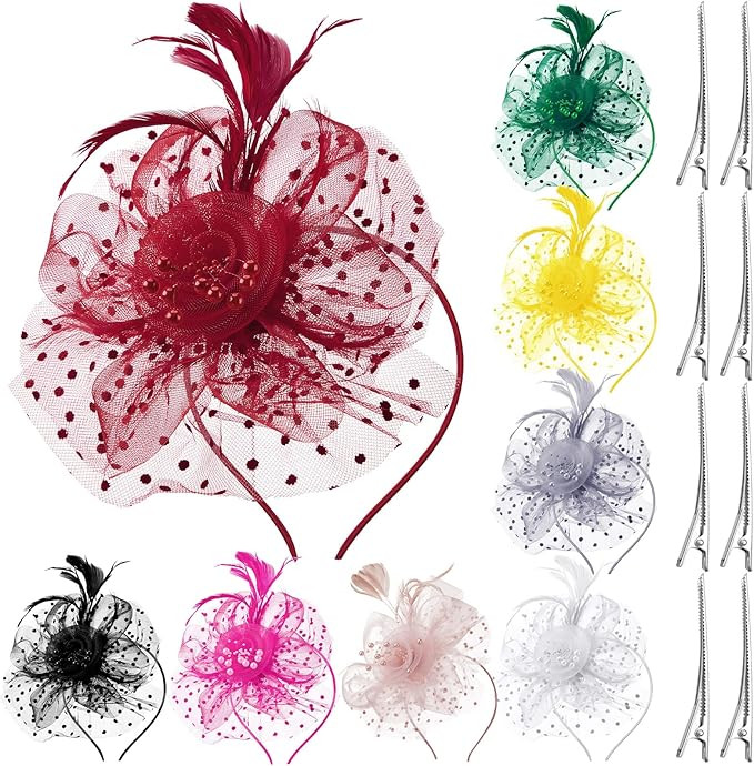 Yunsailing 8 Pcs Fascinators Hat Flower Mesh Tea Party Headband Veil Headband with Hair Clip for ... | Amazon (US)