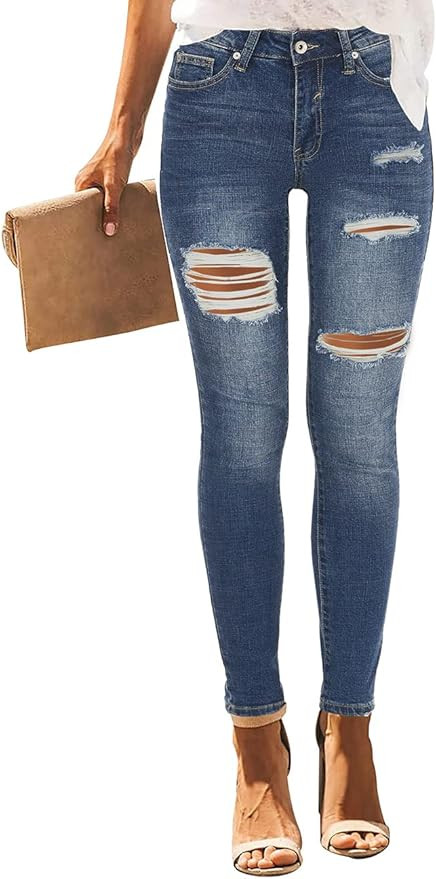 Vetinee High Waisted Jeans for Women Ripped Skinny Distressed High Rise Jeans | Amazon (US)