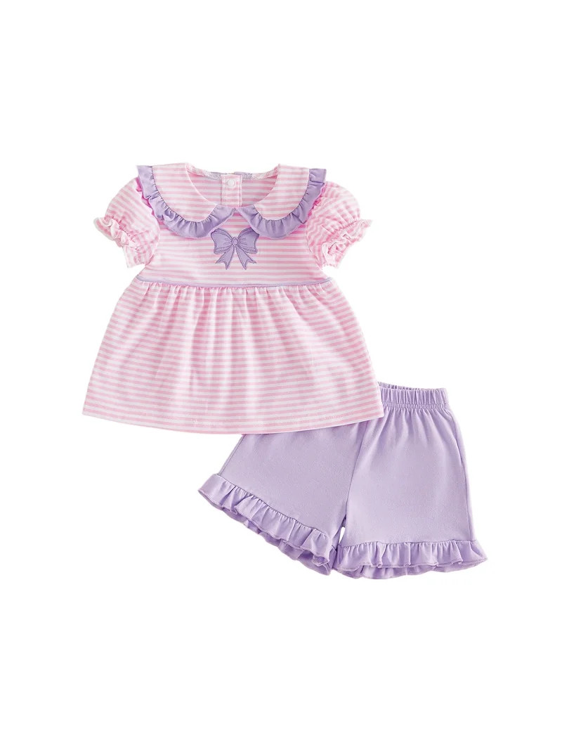 BemeyourBBs Toddler Baby Baby Girl Summer Clothes Infant Baby Girl 2 Pieces Outfit Bow Embroidere... | Walmart (US)