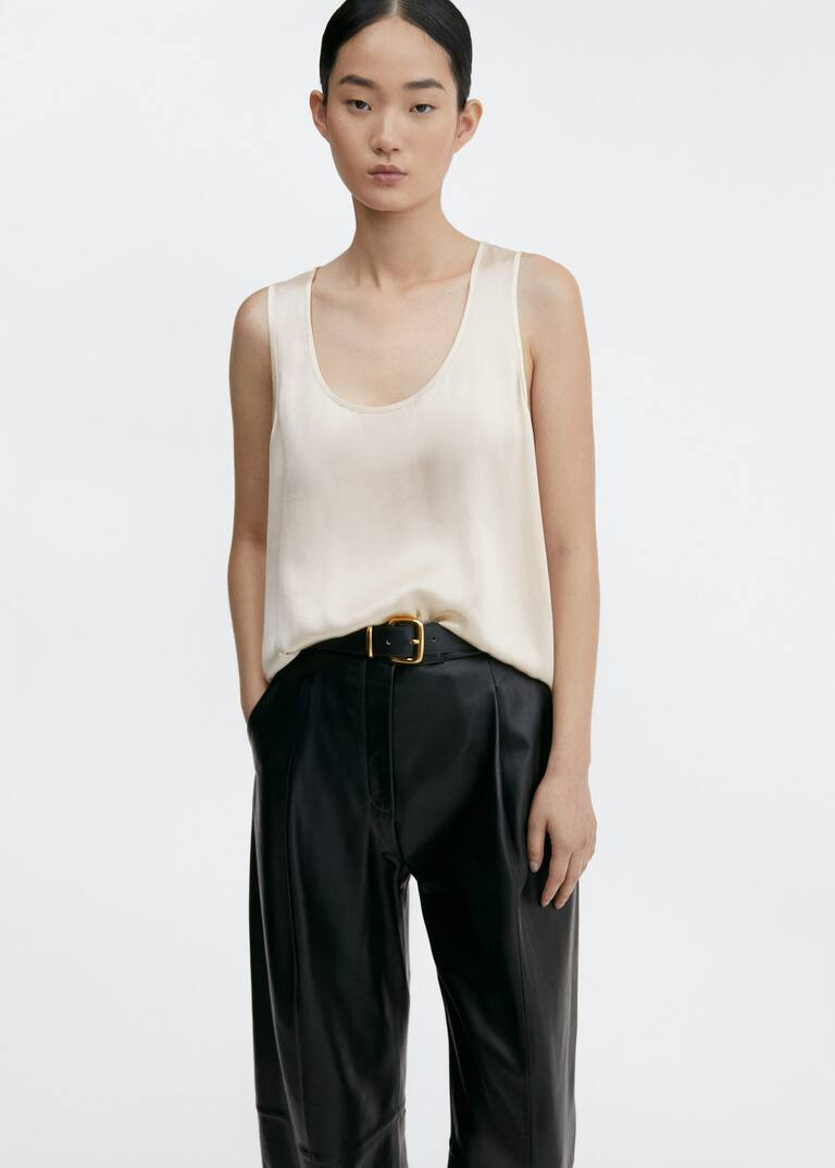 Silk top with wide straps -  Women | Mango USA | MANGO (US)