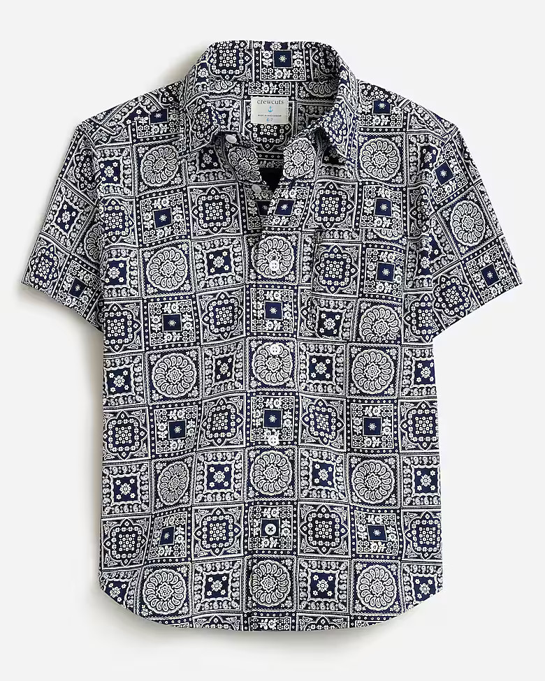Kids' short-sleeve stretch poplin button-down in prints | J. Crew US