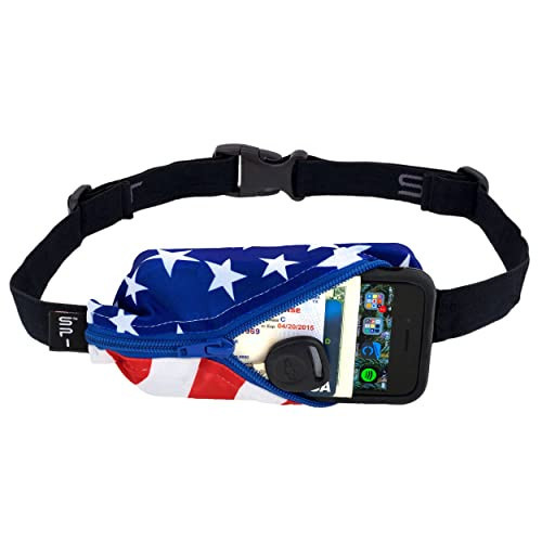 SPIbelt Running Belt for Women Men, Phone Holder for Running, Running Fanny Pack, Holder for Phone, Running Waist Pack, Adjustable Waist, [Fits All Phones]. Stars and Stripes with Blue Zipper | Amazon (US)