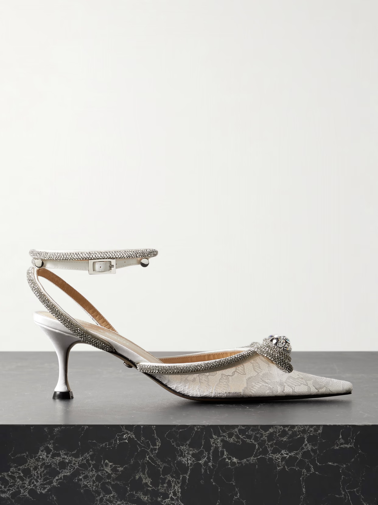 MACH & MACH - Double Bow Crystal-embellished Lace And Silk-satin Pumps - White | NET-A-PORTER (UK & EU)