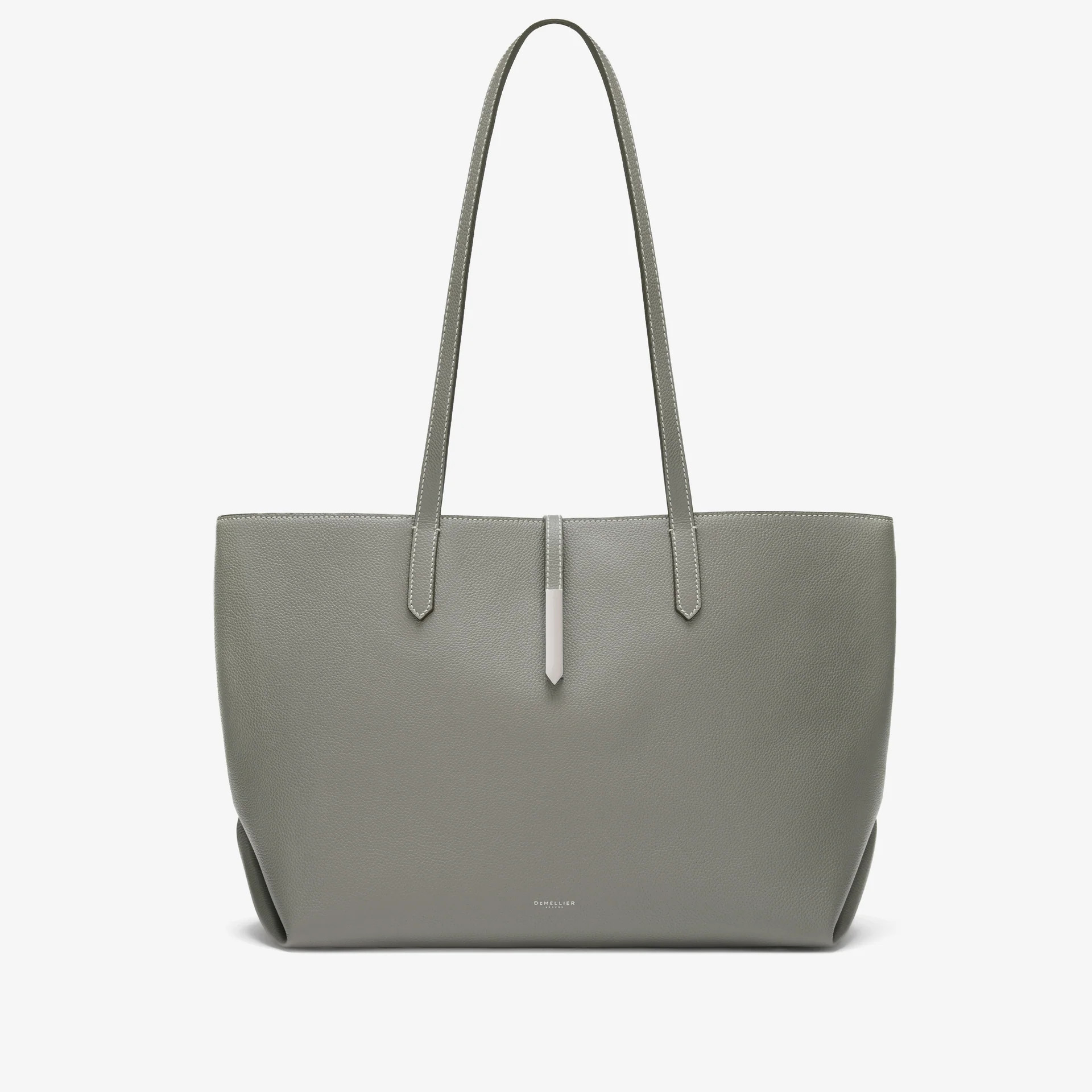 The Tokyo Tote | Stone Grey Small Grain Ecru Stitching | DeMellier | DeMellier