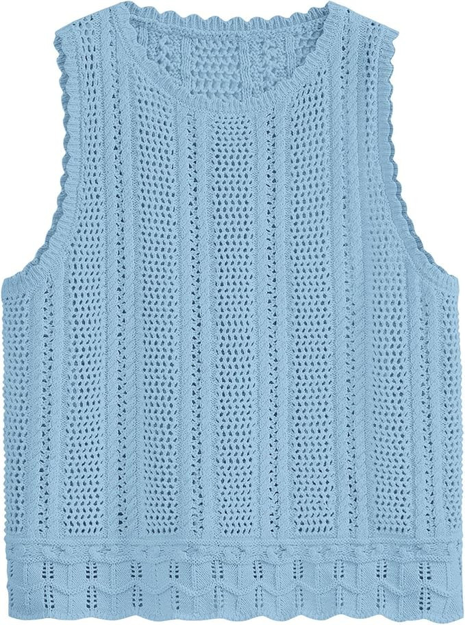 KIRUNDO Beach Vacation Clothes for Women Spring Summer Crochet Sweater Vest Tank Tops Cover Ups R... | Amazon (US)