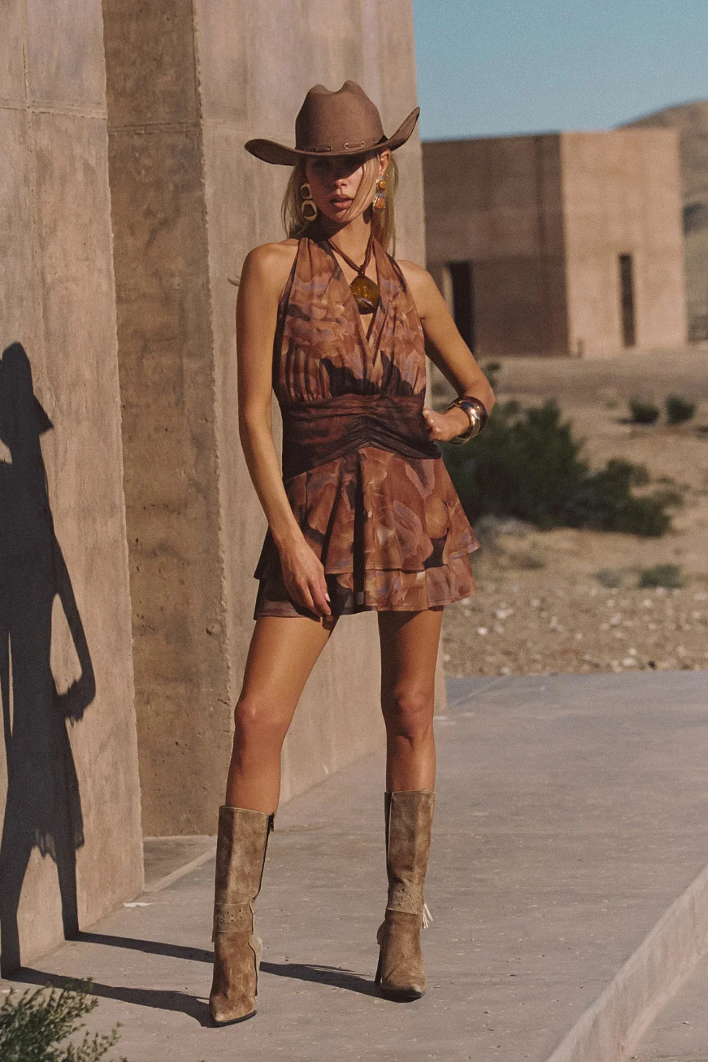 Juniper Mocha Floral Mesh Mini Dress | 12th Tribe