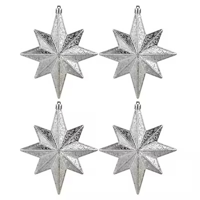 Holiday Living 4 -Pack Silver Star Standard Indoor Ornament set | Lowe's