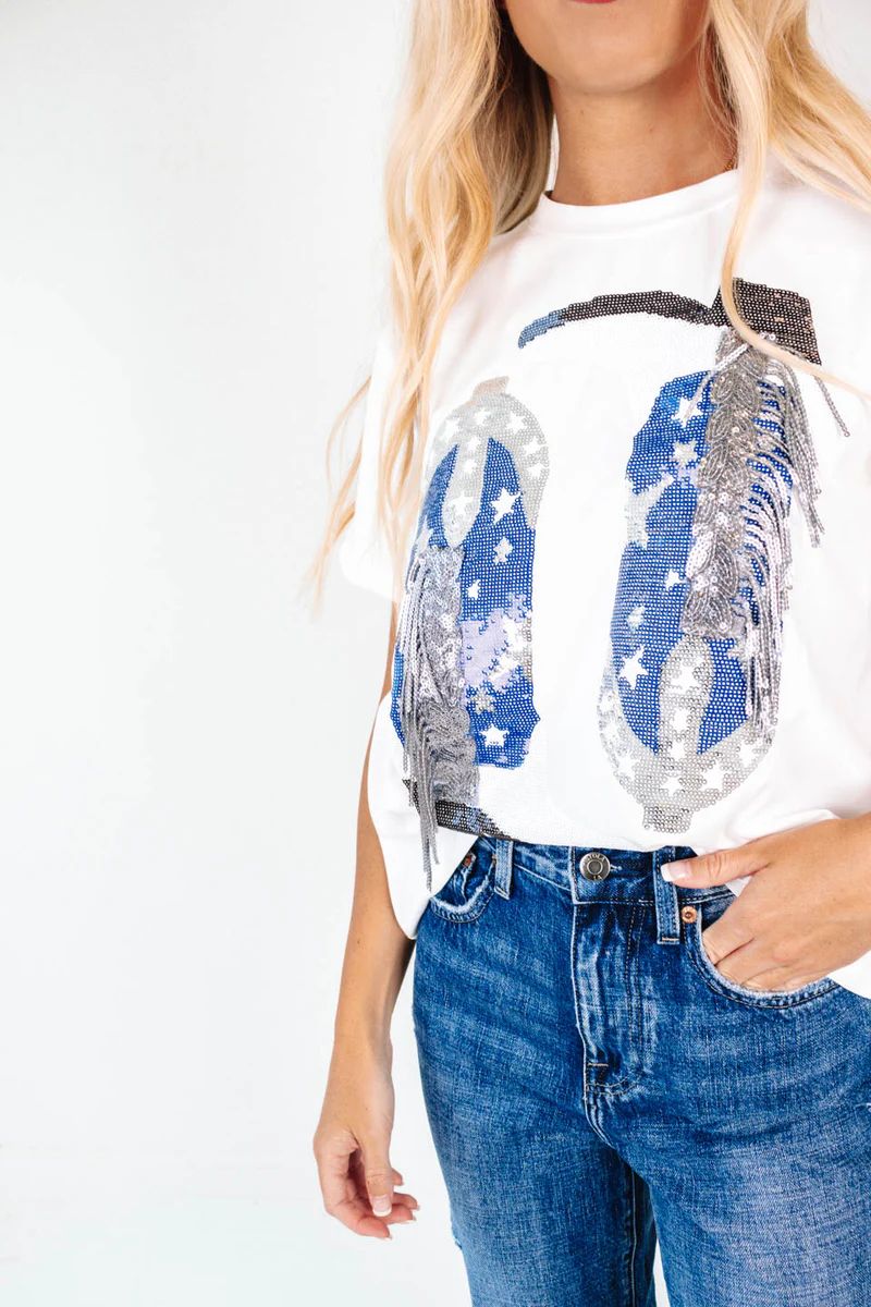 Queen Of Sparkles Fringe Boot Tee - Navy | The Impeccable Pig