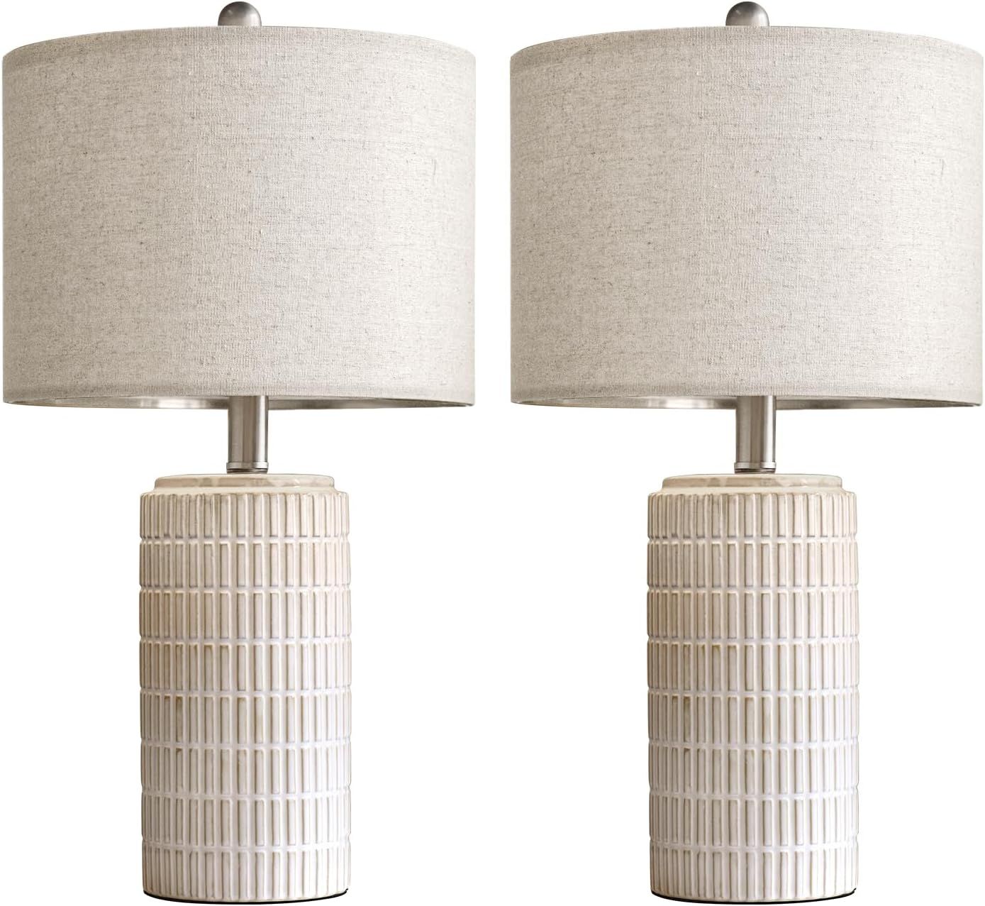 PoKat 23" Modern Ceramic Table Lamp Set of 2 for Living Room White Desk Lamps for Bedroom Farmhou... | Amazon (US)