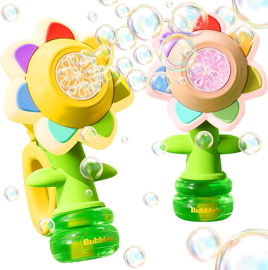 2 Pack Rechargeable Flower Bubble Guns for Kids W/LED Lights & 10 Refill Solutions, Fun Swing Dan... | Amazon (US)
