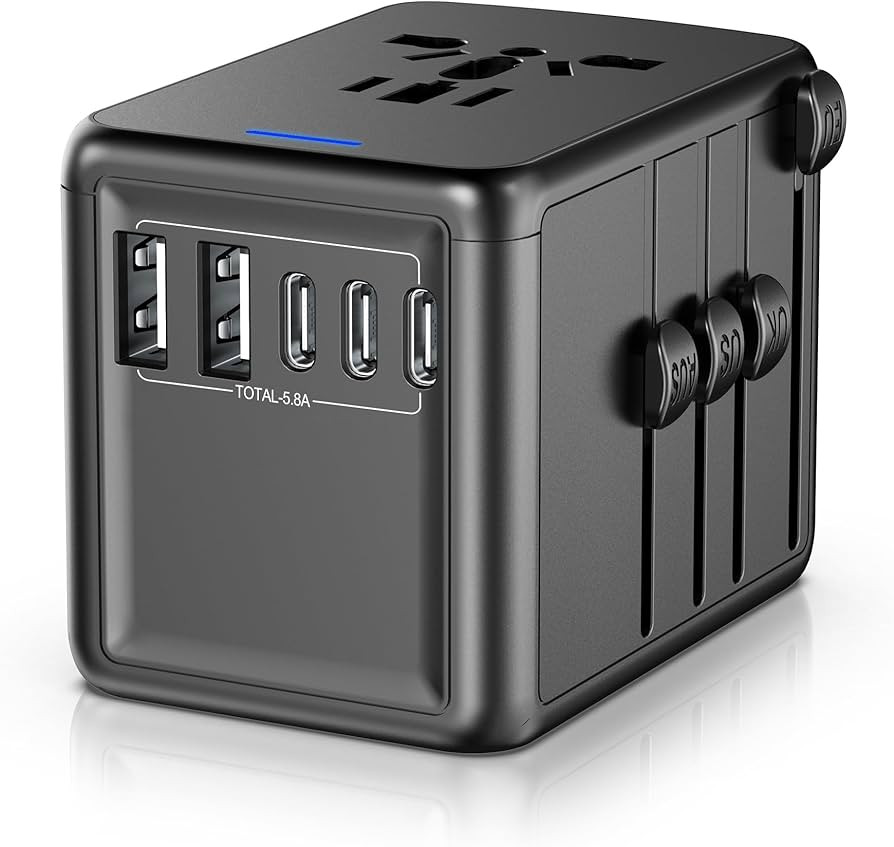 Universal Travel Adapter Offers 5.8A 3X 3.0A USB-C Ports, 2X 2.4A USB-A Ports and Multi AC Outlet... | Amazon (US)